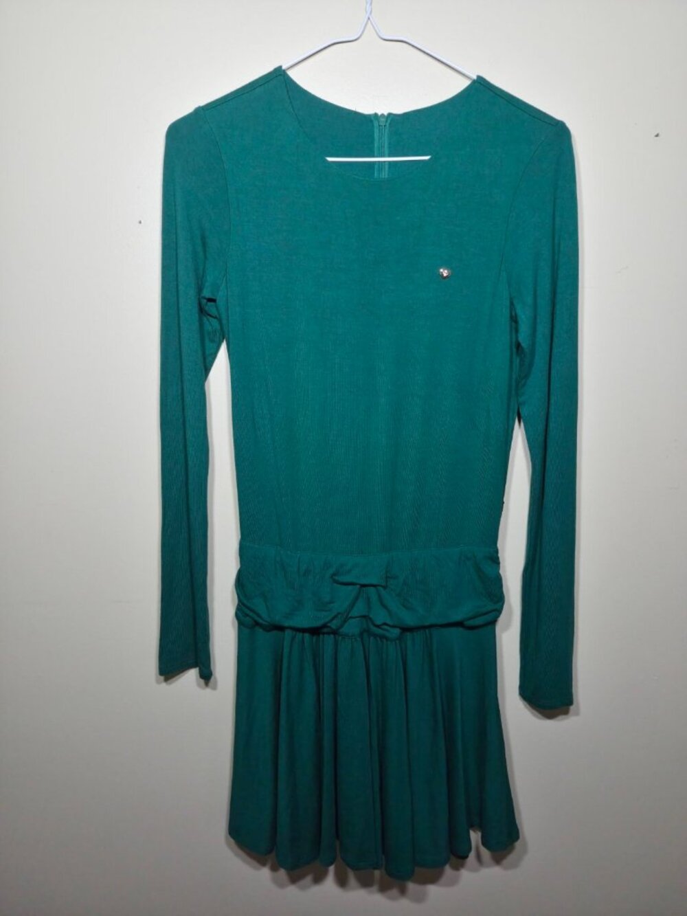 Armani Junior Vintage Emerald Green Knit Drop-Waist Mini Dress Sz 14A / XS